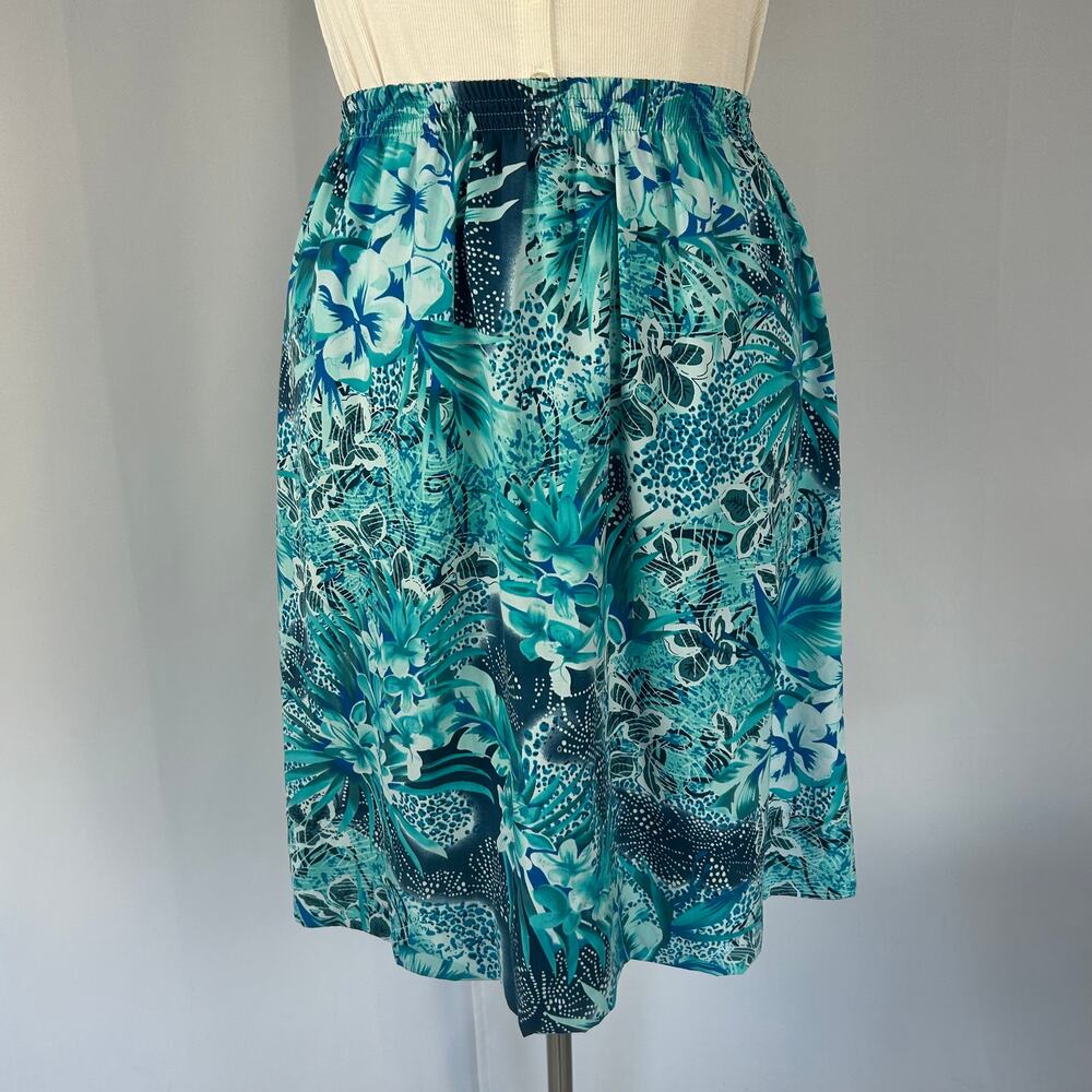 A Line Knee Length Skirt Size XL Blue Floral Artsy Pull On Indie Casual Y2K